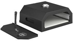 Outsunny Mini Cuptor pentru Pizza din Metal cu Piatră din Cordierit și Termometru Integrat, 53x40x18,5 cm, Negru | Aosom Romania