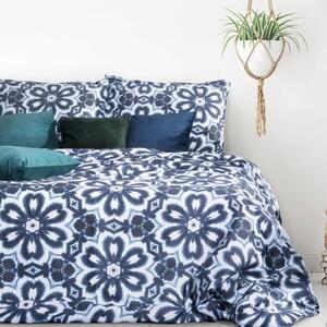 Lenjerie de pat din satin floral în albastru 3 părți: 1buc 160 cmx200 + 2buc 70 cmx80
