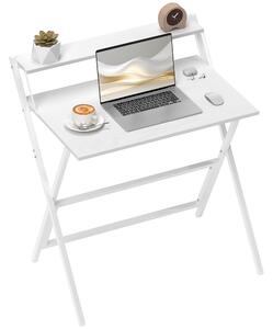 HOMCOM Birou Pliabil cu Poliță pentru Monitor, 81.5x62x86.5 cm Alb | Aosom Romania
