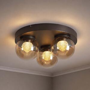 Searchlight Plafonieră LED Solis, cu 3 becuri, rotundă, bronz, sticlă, 2.700 K, reglabil, Bronz / Alamă Veche, Camera de zi / sufragerie, Sticlă, glob