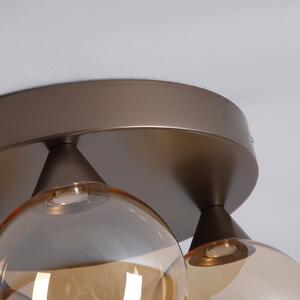 Searchlight Plafonieră LED Opus Lux, 3 becuri, bronz, sticlă chihlimbar, CCT, reglabil, Bronz / Alamă Veche, Camera de zi / sufragerie, Sticlă