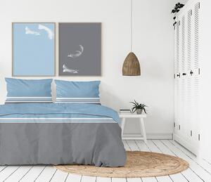 Lenjerie de pat fenomenală din bumbac albastru și satin 3 părți: 1buc 160 cmx200 + 2buc 70 cmx80