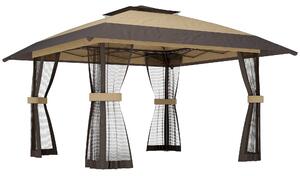 Outsunny Pavilion Pliabil Pavilion de Grădină Pop Up cu Plase de Țânțari, 4x4 m, Kaki | Aosom Romania