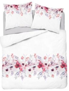 Lenjerie de pat romantică albă cu flori roșii 3 părți: 1buc 200 cmx220 + 2buc 70 cmx80
