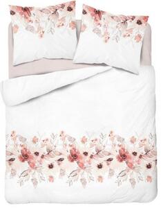 Lenjerie de pat romantică albă cu flori roz deschis 3 părți: 1buc 200 cmx220 + 2buc 70 cmx80