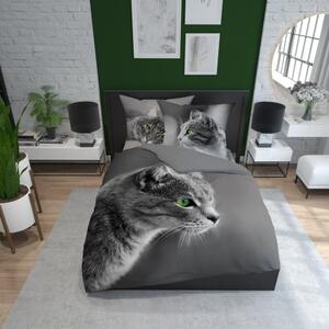 Lenjerie de pat din bumbac gri, cu motiv de pisică 3 părți: 1ks 200x220 + 2ks 70 cmx80