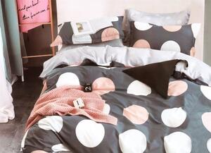 Lenjerie de pat din bumbac cu buline 4 părți: 1buc 200x220 + 2buc 70 cmx80 + cearșaf de pat