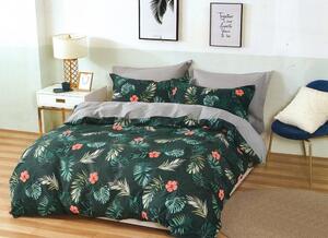 Lenjerie de pat verde din bumbac, cu un motiv de frunze și flori 3 părți: 1buc 160 cmx200 + 2buc 70 cmx80