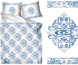 Lenjerie de pat ornamentală din bumbac albastru alb 3 părți: 1ks 200x220 + 2ks 70 cmx80