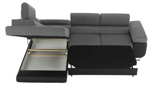 Canapea cu pliere pe colţ, negru / gri, stânga, GELAN