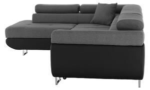 Canapea cu pliere pe colţ, negru / gri, stânga, GELAN