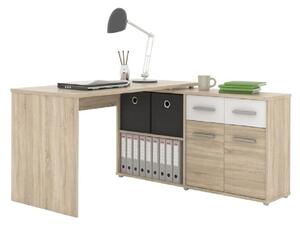 Birou de colt, stejar sonoma alb ,cu sertare si usi , 138x139.3x76.6 cm, Bortis Impex