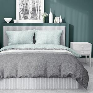 Covoare gri-albastre confortabile pe un pat de bumbac cu ornamente frumoase 3 părți: 1buc 160 cmx200 + 2buc 70 cmx80