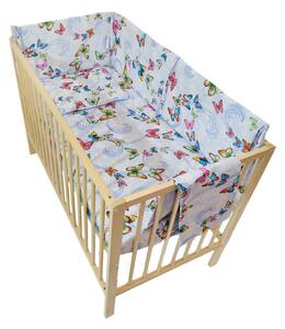 Lenjerie patut 120x60 cm cu aparatori laterale h33 cm, 6 piese, fluturasi albastri n, bumbac
