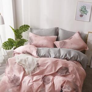 Lenjerie de pat frumoasă și confortabilă din bumbac, în combinație roz-gri, cu un model de frunze 3 părți: 1buc 160 cmx200 + 2buc 70 cmx80