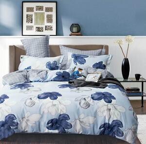 Lenjerie de pat albastru deschis cu flori frumoase în alb și albastru 3 părți: 1buc 160 cmx200 + 2buc 70 cmx80