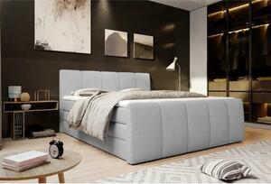 Pat boxspring FRESCO 140x200, stofa catifelata gri deschis - Royal Vel