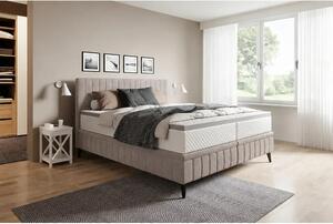 Pat CAYA 180x200, stofa catifelata bej - Whisper 03, cu suport saltea