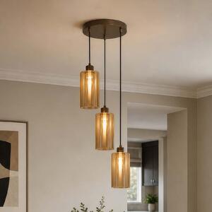 Searchlight Lampă suspendată Kent, rotundă, cu 3 becuri, bronz, sticlă, E27, reglabil, Bronz / Alamă Veche, Camera de zi / sufragerie, Sticlă