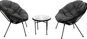 Set mobilier terasa / gradina, Odense, masa si 2 fotolii cu perne, negru