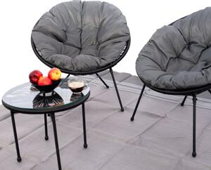 Set mobilier terasa / gradina, Odense, masa si 2 fotolii cu perne, negru