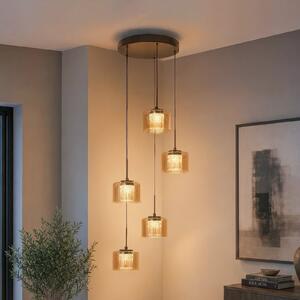 Searchlight Lampă suspendată LED Tumblers, cu 5 becuri, rotundă, bronz, sticlă, 3.000 K, reglabil, Bronz / Alamă Veche, Camera de zi / sufragerie, Plastic