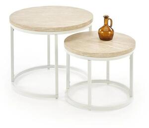 Set 2 masute cafea OREO, piatra travertin/alb