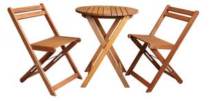 Set mobilier Leipzig pentru terasa sau balcon, lemn, 2 scaune si masa rotunda D60 cm