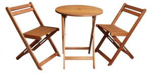 Set mobilier Leipzig pentru terasa sau balcon, lemn, 2 scaune si masa rotunda D60 cm