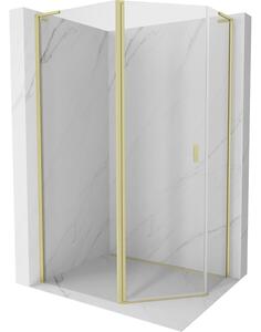 Mexen Mist L cabina de duș pentagonală asimetrică cu uși batante 100x80 cm, transparentă, auriu periat - 8A8L-100-080-55-00
