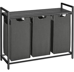 Cos de rufe cu 3 compartimente si sac de depozitare detasabil, 3x38L, negru