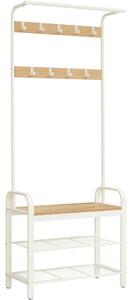 Mobilier hol cu rafturi, umerase, suport pentru pantofi și scaun, stejar 183x72x33cm