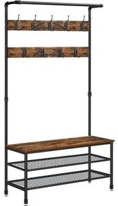Mobilier hol cu rafturi, umerase,cu suport pentru pantofi și scaun, maro rustic 97x41x182cm