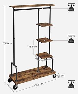 Suport pentru haine cu rafturi, negru 103x40x174cm