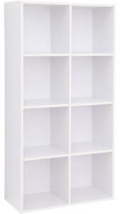 Bibliotecă, raft depozitare, 8 compartimente, alb 65x30x129cm