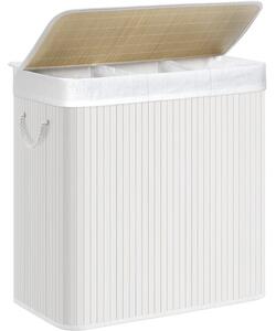 Coș de rufe din bambus 3 compartimente 3x50L, alb