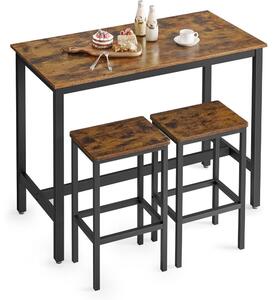 Set masă de bar cu două scaune, maro rustic 120x60x90cm/40x30x65cm
