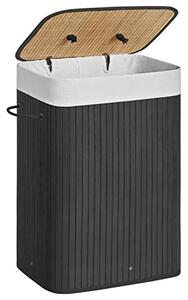Coș de rufe din bambus 72L, negru