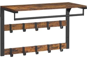 Cuier haine cu umerase și raft, maro rustic 65x30x42cm