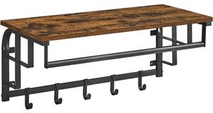 Raft de perete cu cârlige, maro rustic 66x30x27cm