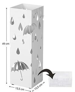 Suport pentru umbrele în formă de pătrat, cu cârlige, alb 15x15x49cm