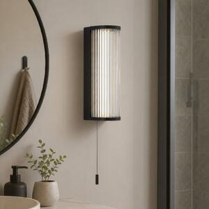 Searchlight Aplică de perete Rue, negru, IP44, metal, sticlă, 3.000 K, reglabil, Negru, Baie, Metal