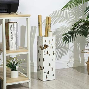 Suport pentru umbrele în formă de pătrat, cu cârlige, alb 15x15x49cm