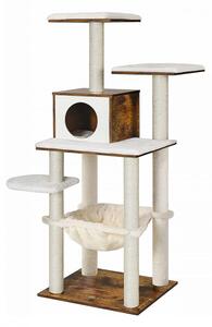 Stâlp de zgâriat pentru pisici cu casă și hamac pentru pisici, maro 55x45x138cm