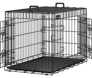 Cușcă pentru câini, box pentru câini cu două uși L, negru 92x57x64cm