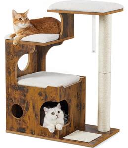 Stâlp de zgâriat pentru pisici cu casă pentru pisici, maro rustic 66x42x88cm