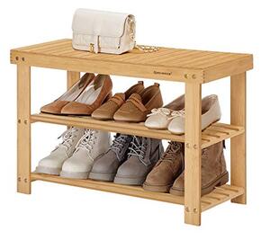 Raft depozitare pantofidin bambus 3 niveluri, natural 70x28x45cm