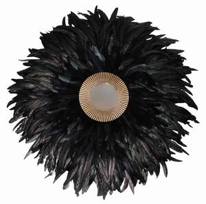 Oglinda decorativa de perete cu pene negre AMANDA GOLD, 90 cm