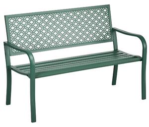 Bancă de grădină pentru 2 persoane, cu spătar și cotiere din oțel, model floral, max 280 kg, verde închis, 127 x 63