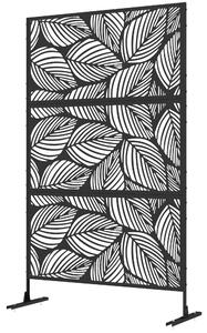 Paravan despărțitor, model frunze, suport pentru intimitate, 122 x 198 cm, oțel, negru
